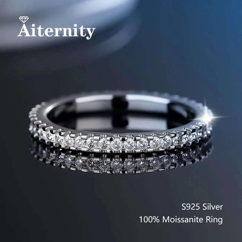 Moissanite Wedding Band Ring in 925 Sterling Silver for Women-With Box / 1.5mm Moissanite / 8