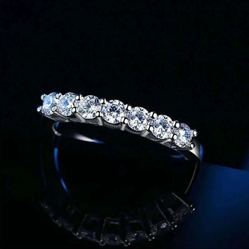 Moissanite Wedding Band Ring in 925 Sterling Silver for Women-With Box / 1.5mm Moissanite / 8