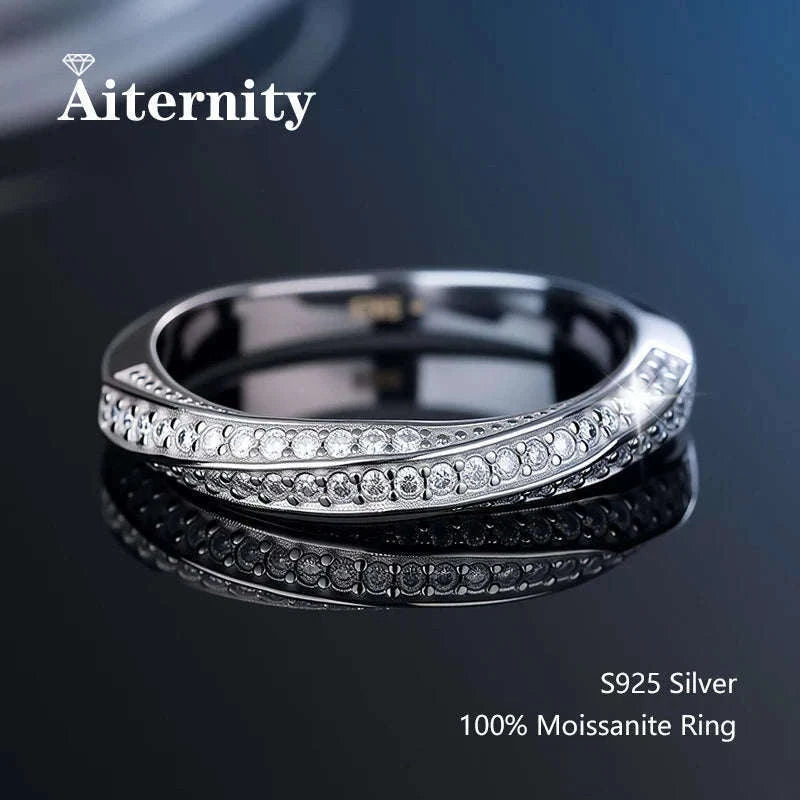 Moissanite Wedding Band Ring in 925 Sterling Silver for Women-With Box / 1.5mm Moissanite / 8