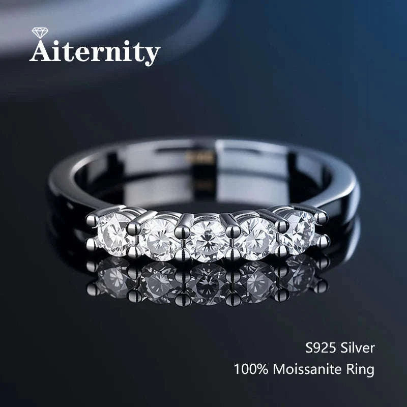 Moissanite Wedding Band Ring in 925 Sterling Silver for Women-With Box / 1.5mm Moissanite / 8