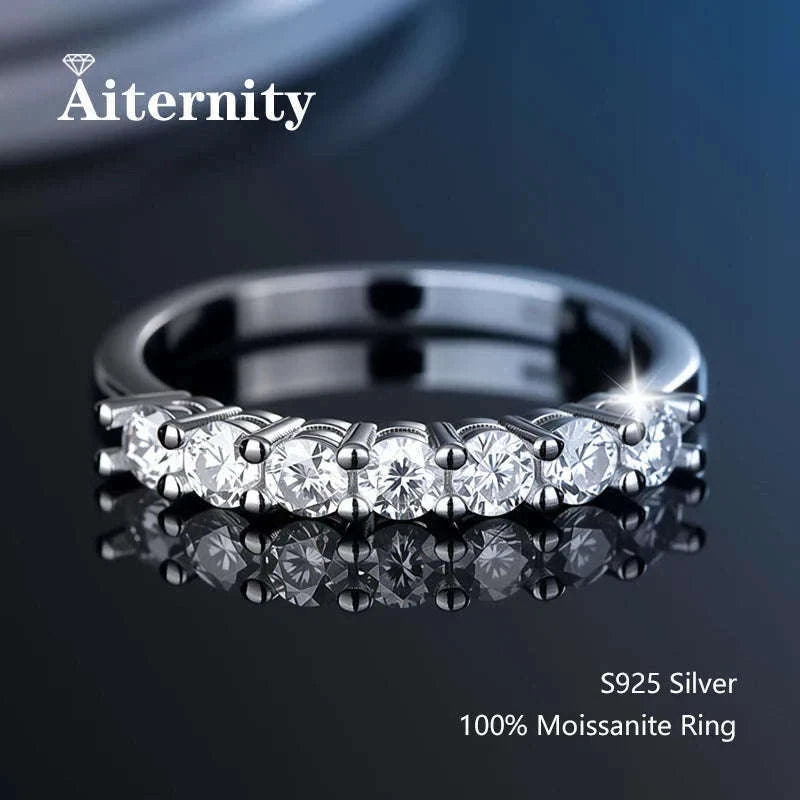 Moissanite Wedding Band Ring in 925 Sterling Silver for Women-With Box / 1.5mm Moissanite / 8