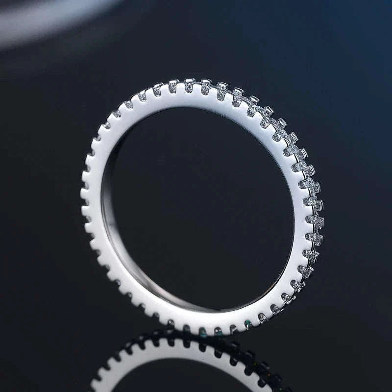 Moissanite Wedding Band Ring in 925 Sterling Silver for Women-With Box / 1.5mm Moissanite / 8