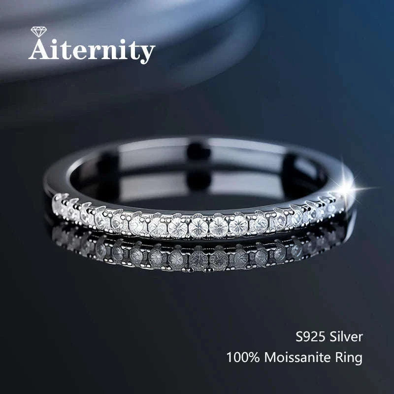 Moissanite Wedding Band Ring in 925 Sterling Silver for Women-With Box / 1.5mm Moissanite / 8