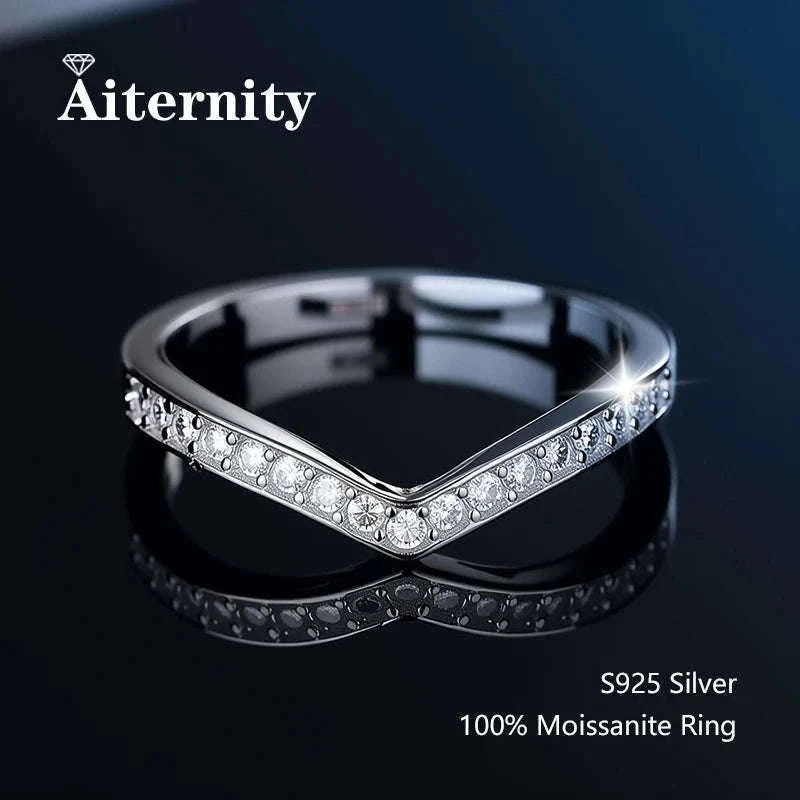 Moissanite Wedding Band Ring in 925 Sterling Silver for Women-With Box / 1.5mm Moissanite / 8