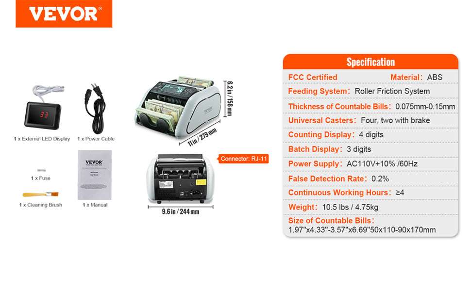 Money Counter Machine 1000 Bills/Min with UV MG IR Detection-Gray / United States