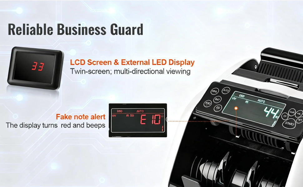 SucceBuy 1000 Pcs/Min Money Counter Business Cash Register Bill Counterfeit Bill Detector by UV/MG/IR/DD Function for Bank Store