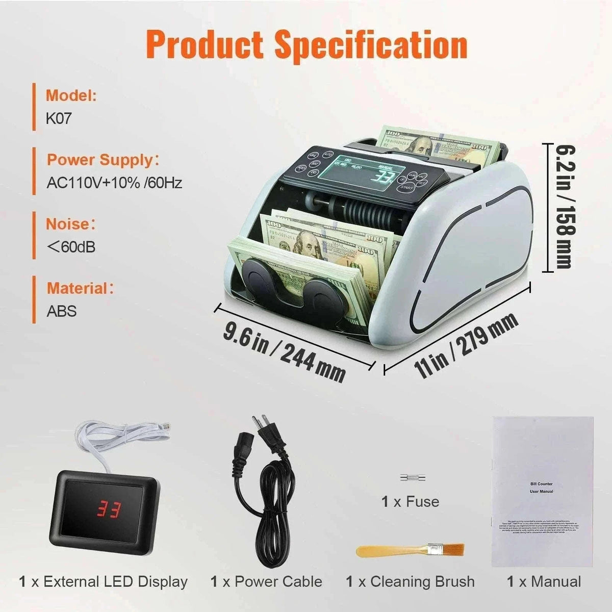 Money Counter Machine with UV MG IR DD Detection for USD and EUR-Gray / Poland