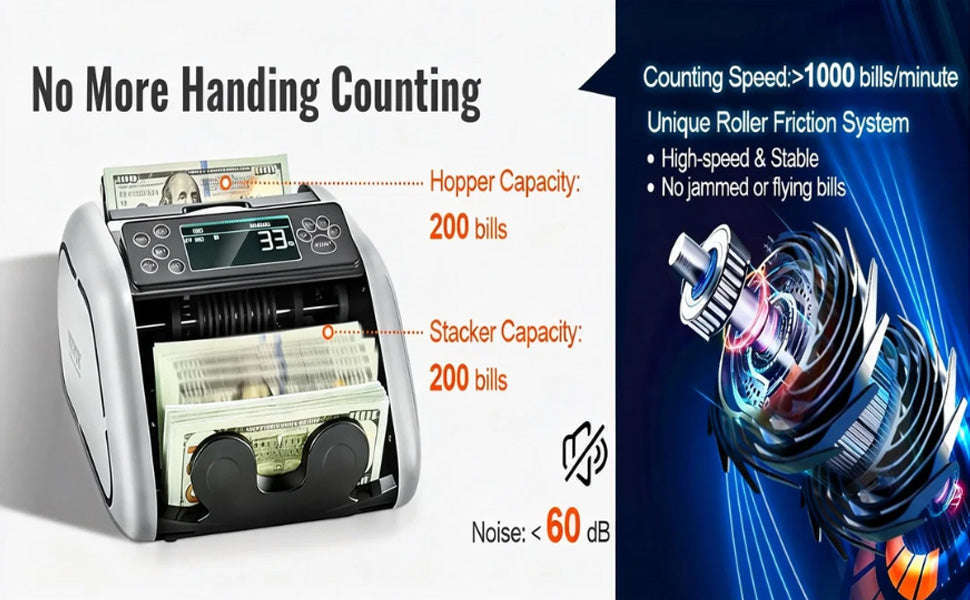 Money Counter Machine with UV MG IR DD Detection for USD and EUR-Gray / Poland