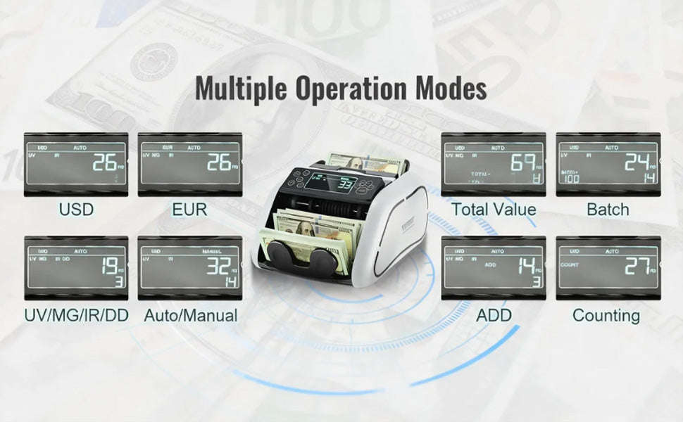 Money Counter Machine with UV MG IR DD Detection for USD and EUR-Gray / Poland