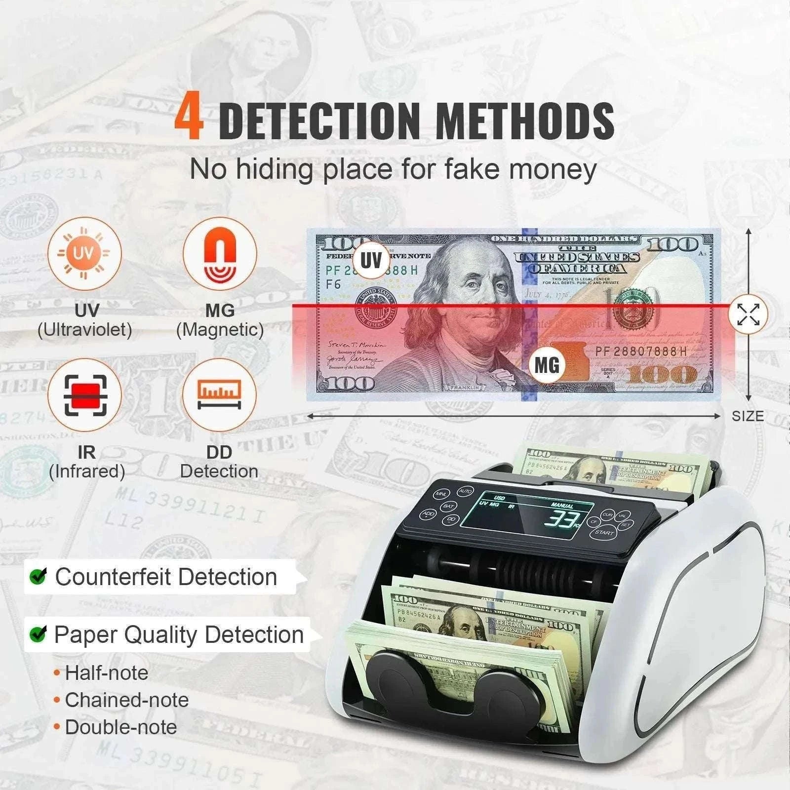 Money Counter Machine with UV MG IR Detection, 1000 Bills/Min-Gray / GERMANY
