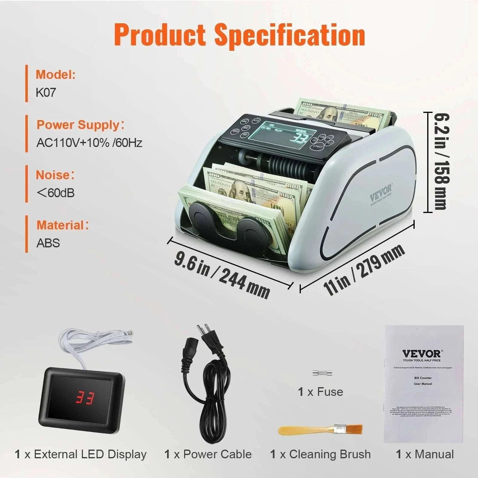 Money Counter Machine with UV MG IR Detection, 1000 Bills/Min-Gray / GERMANY