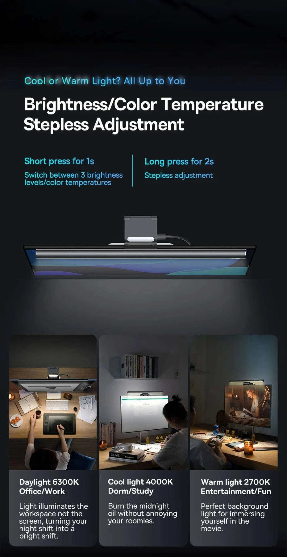 Monitor Light Bar with Adjustable Brightness & Anti-Glare LED-i-wok 2 Youth