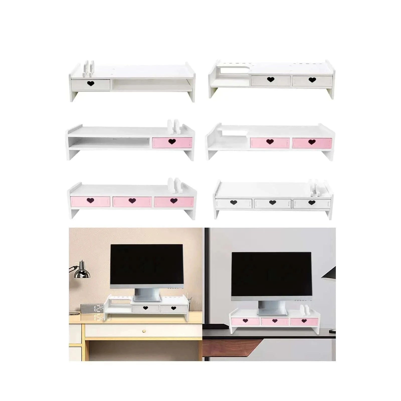 Monitor Stand Riser with Drawer Storage for Desk Organization-1 Pink Drawer