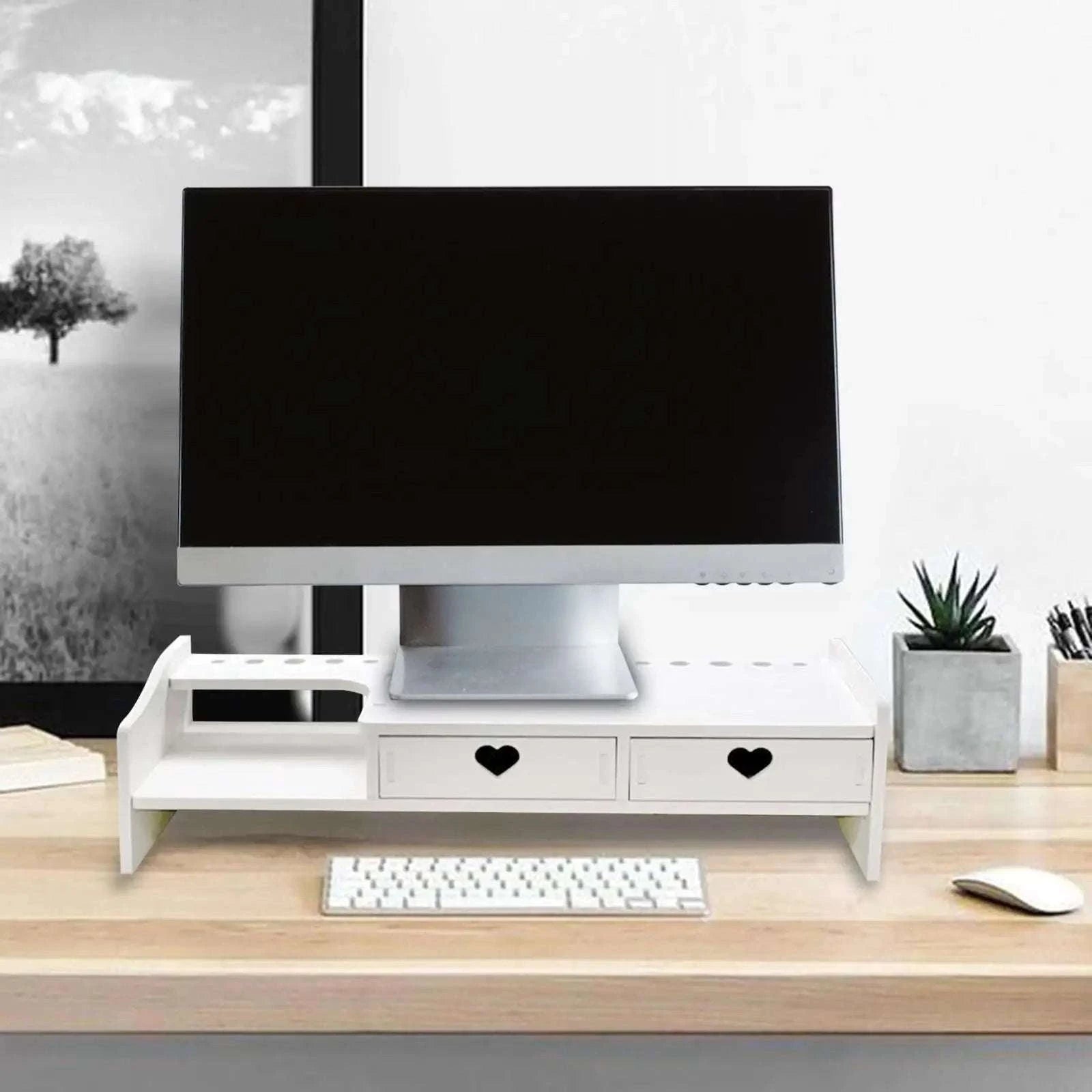 Monitor Stand Riser with Drawer Storage for Desk Organization-1 Pink Drawer