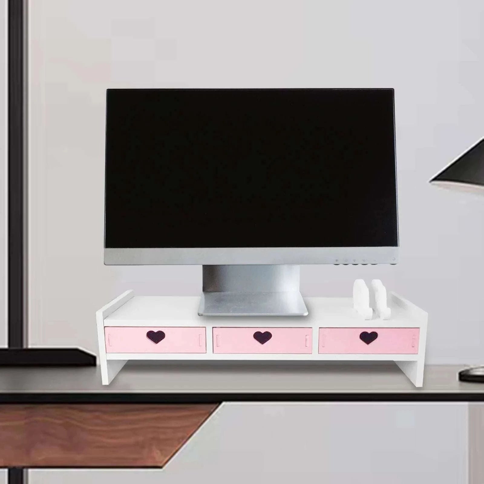 Monitor Stand Riser with Drawer Storage for Desk Organization-1 Pink Drawer