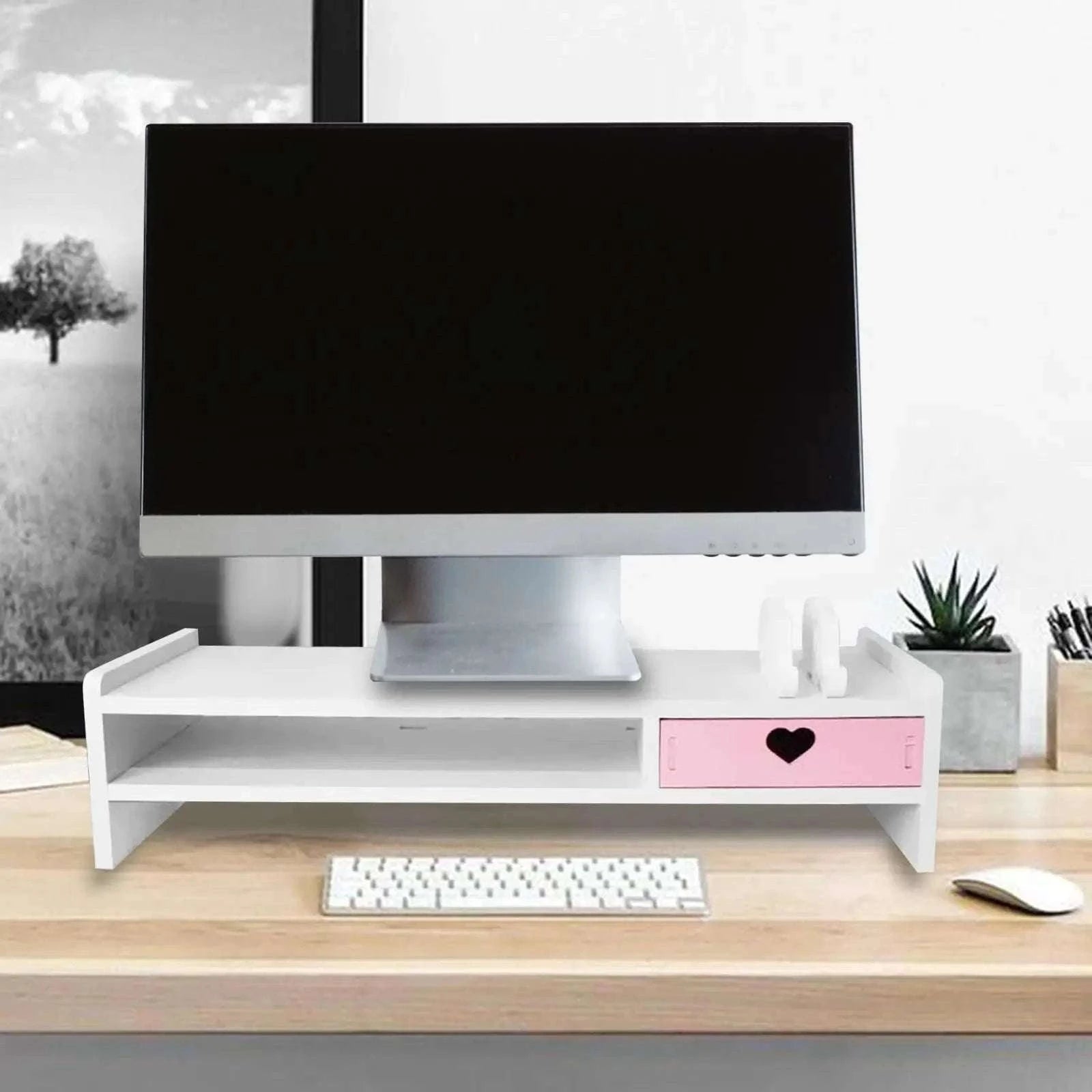 Monitor Stand Riser with Drawer Storage for Desk Organization-1 Pink Drawer