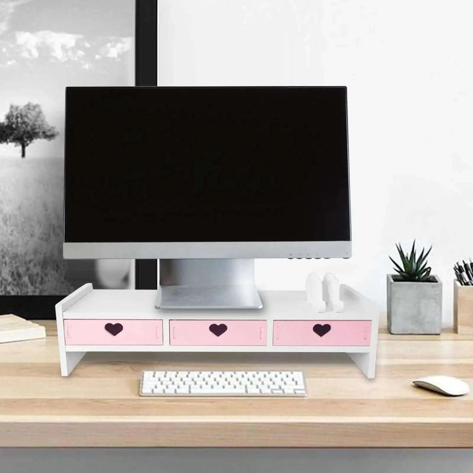 Monitor Stand Riser with Drawer Storage for Desk Organization-1 Pink Drawer