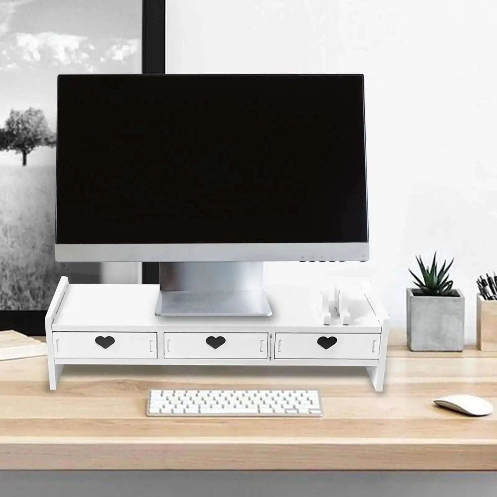 Monitor Stand Riser with Drawer Storage for Desk Organization-1 Pink Drawer
