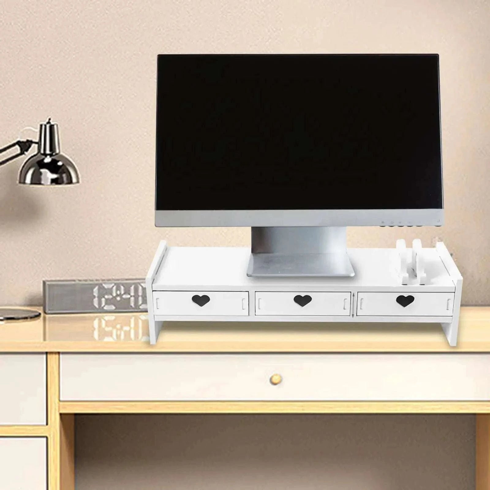 Monitor Stand Riser with Drawer Storage for Desk Organization-1 Pink Drawer