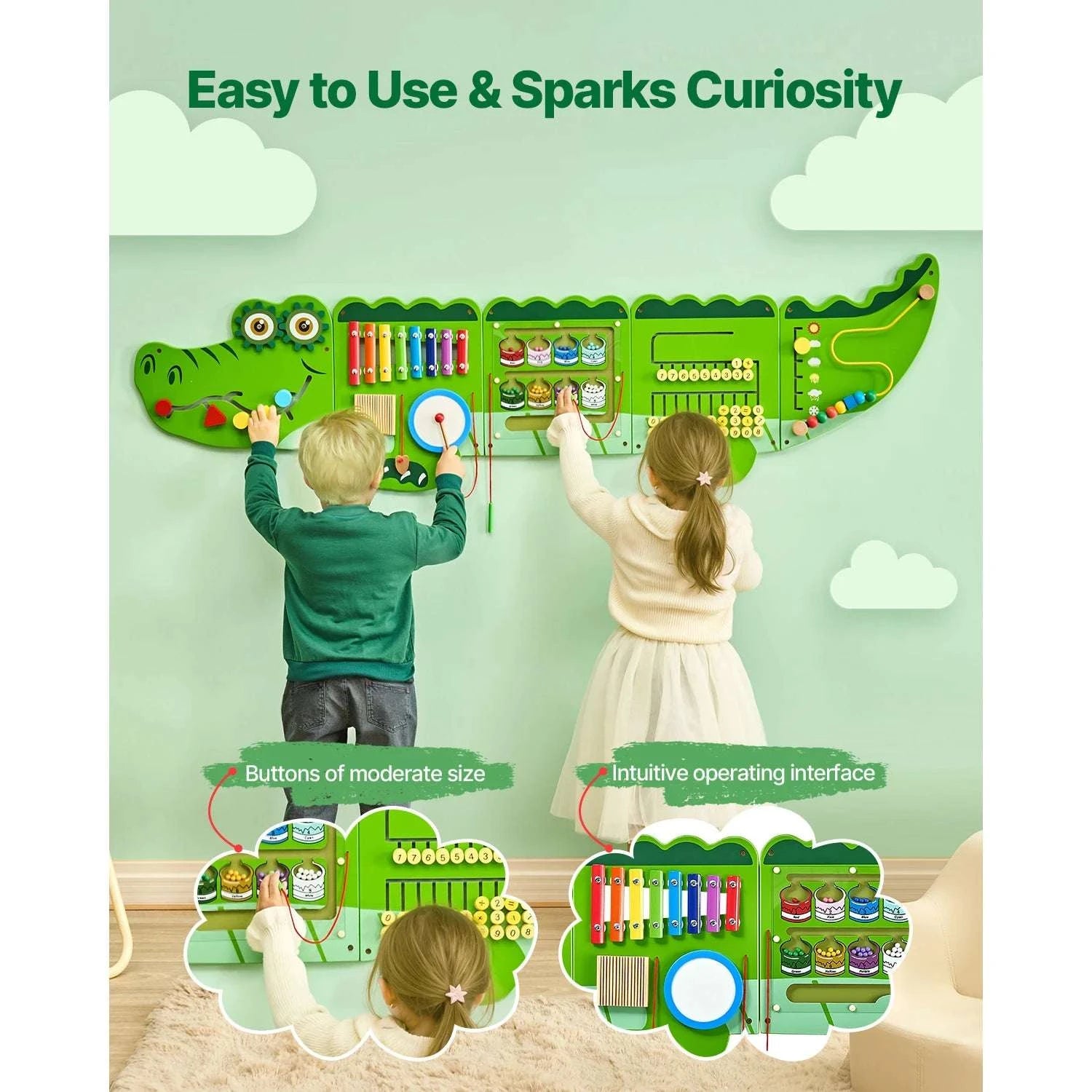 Montessori Activity Wall Panel with 9 Games Crocodile Busy Board-Crocodile / United States