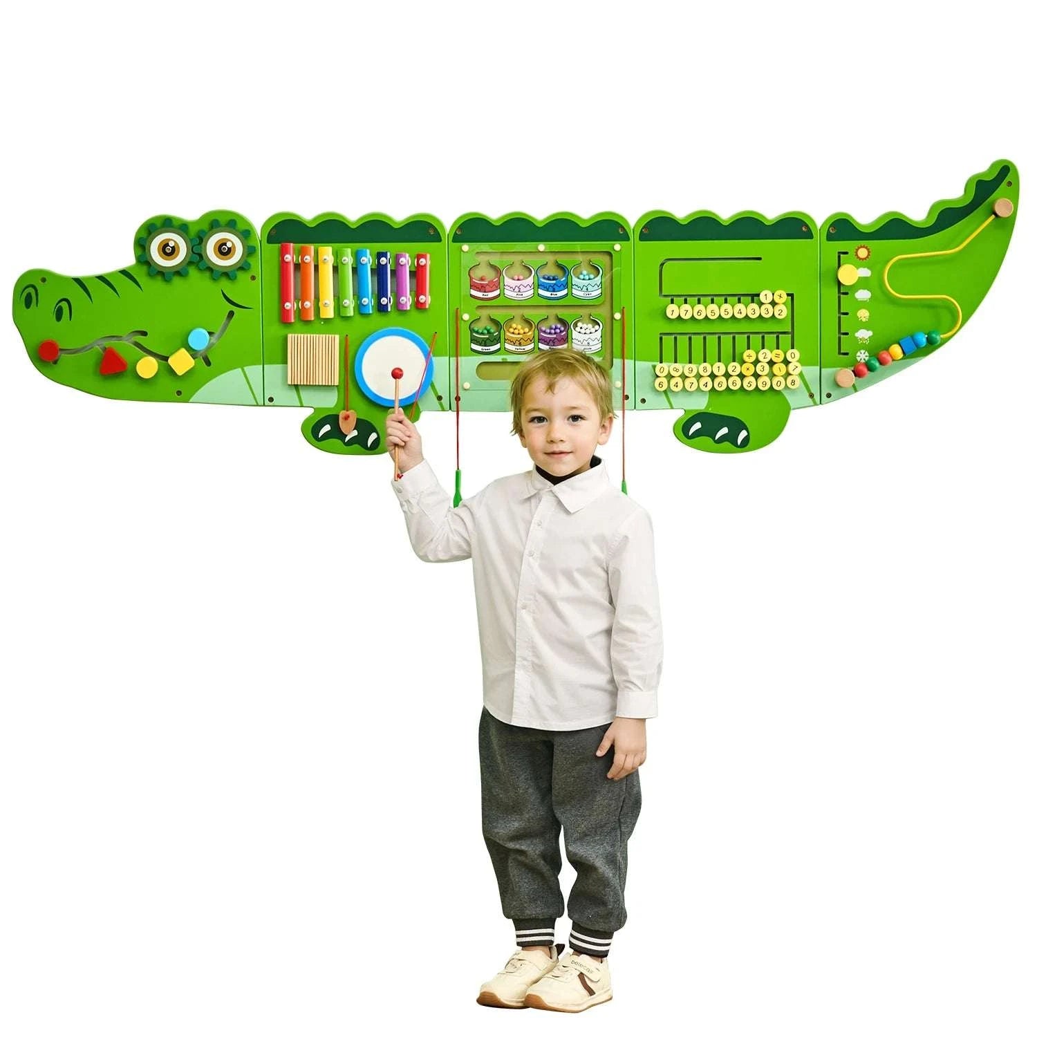 Montessori Activity Wall Panel with 9 Games Crocodile Busy Board-Crocodile / United States