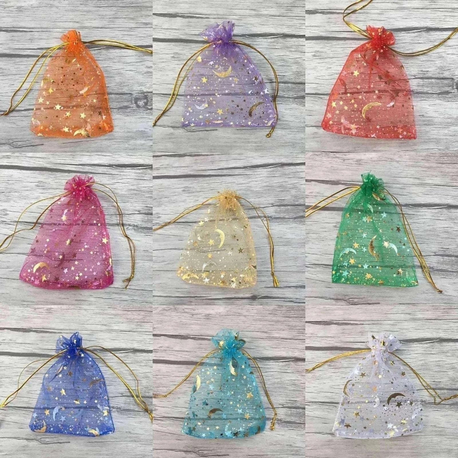Moon Stars Organza Drawstring Gift Bags, 50-Pack-Multicolor-50PCS / 9x12cm-3.5x4.7in