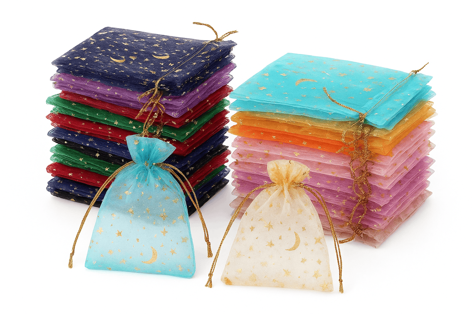 Moon Stars Organza Drawstring Gift Bags, 50-Pack-Multicolor-50PCS / 9x12cm-3.5x4.7in