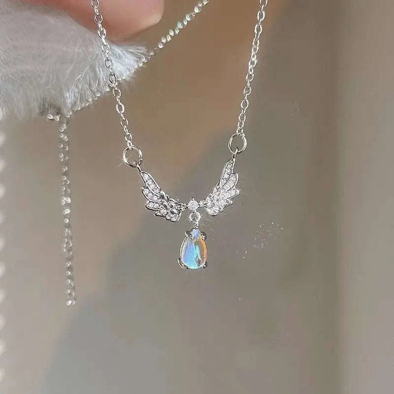 Moonstone Angel Wings Necklace – Delicate Collarbone Pendant-wing