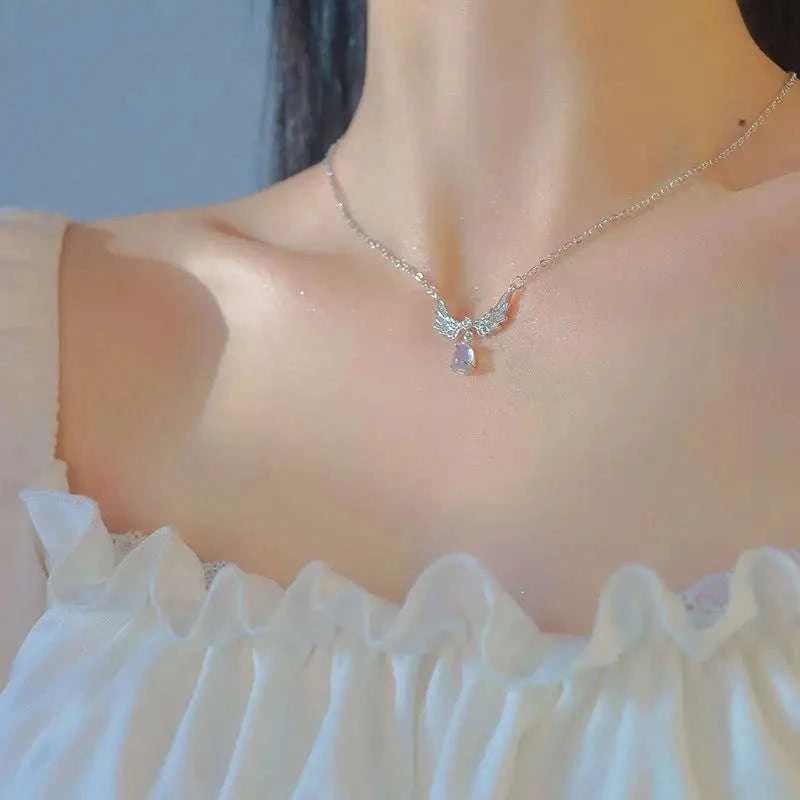 Moonstone Angel Wings Necklace – Delicate Collarbone Pendant-wing