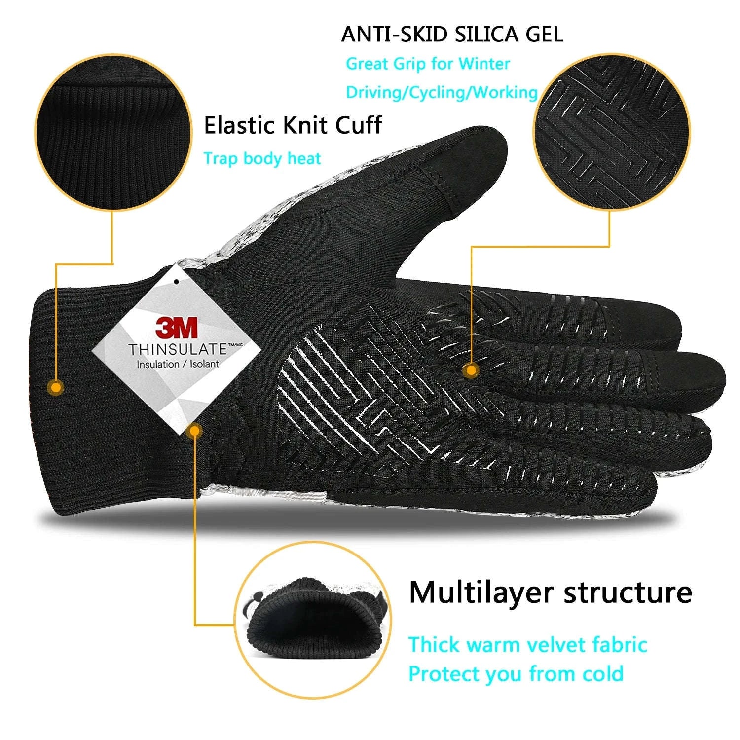MOREOK Winter Warm Gloves with Touchscreen Grip-Black / L