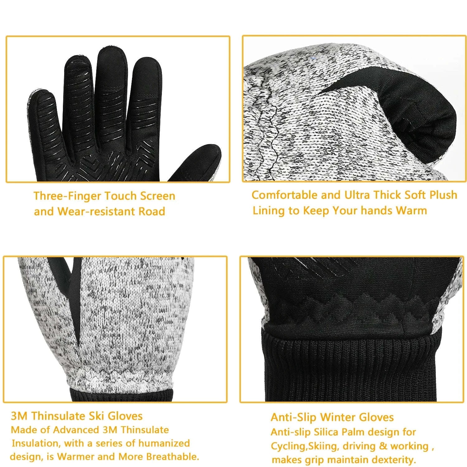 MOREOK Winter Warm Gloves with Touchscreen Grip-Black / L