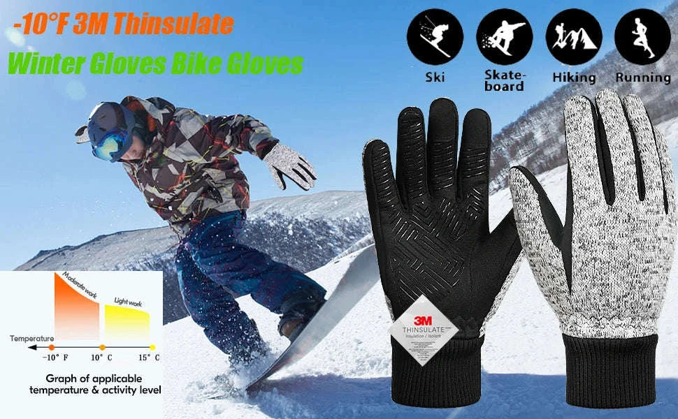MOREOK Winter Warm Gloves with Touchscreen Grip-Black / L