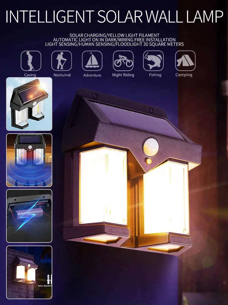 Motion Sensor Solar Tungsten Night Lamp for Outdoor Spaces-DK888(Black)