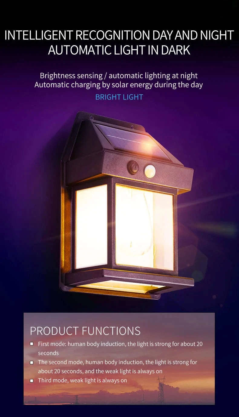 Motion Sensor Solar Tungsten Night Lamp for Outdoor Spaces-DK888(Black)