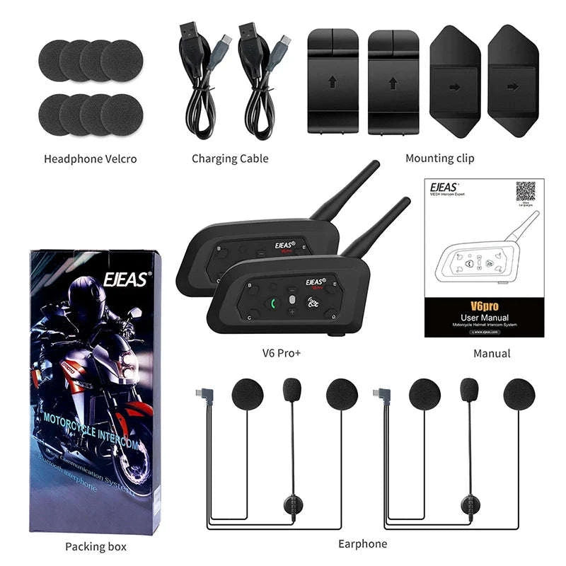 Motorcycle Bluetooth Intercom Headset V6Pro+ 6 Riders 1200m Range-1pc type c v6pro / United States