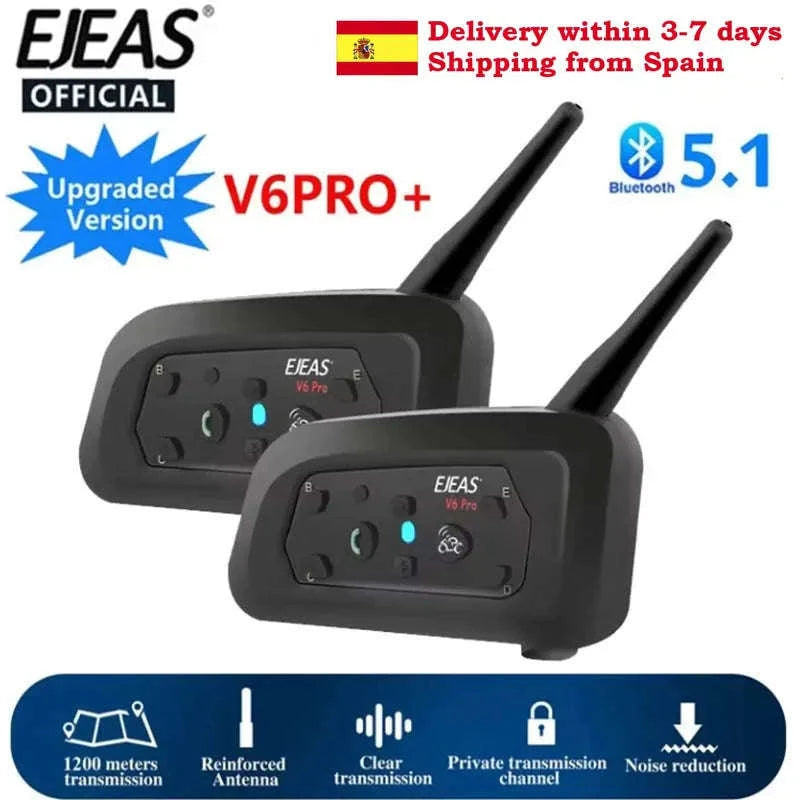 Motorcycle Bluetooth Intercom Headset V6Pro+ 6 Riders 1200m Range-1pc type c v6pro / United States