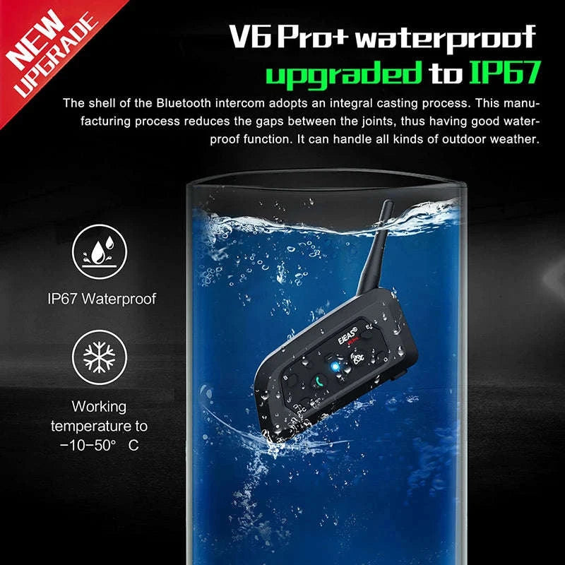 Motorcycle Bluetooth Intercom Headset V6Pro+ 6 Riders 1200m Range-1pc type c v6pro / United States