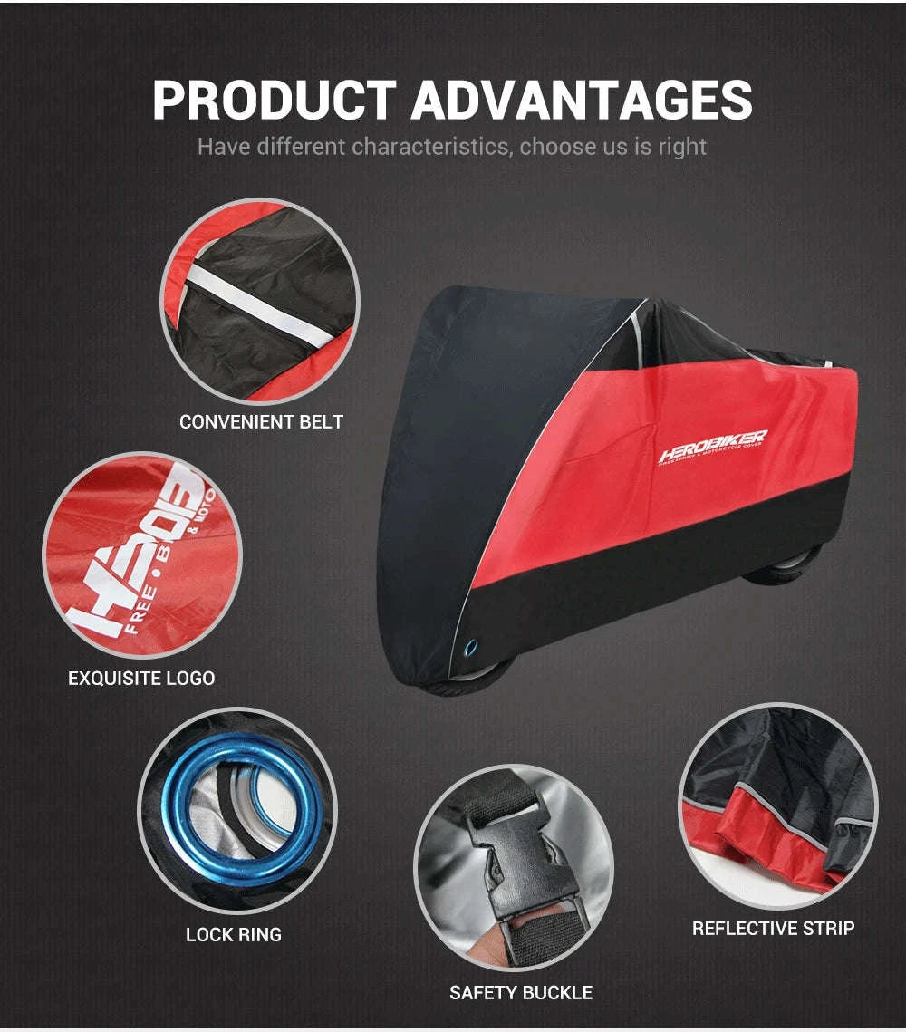 Motorcycle Cover Waterproof All‑Season Protection-L for 1801mm-2000mm / MCZ001 Red