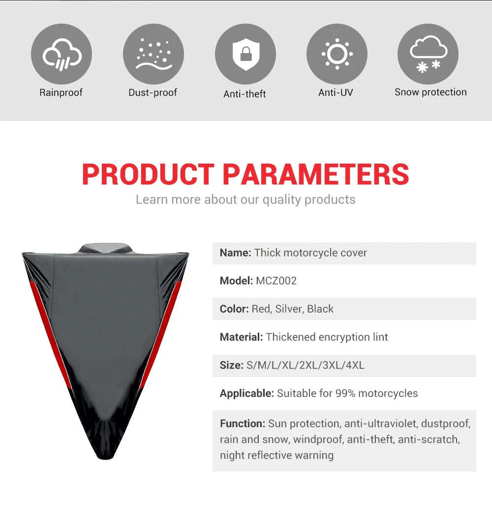 Motorcycle Cover Waterproof All‑Season Protection-L for 1801mm-2000mm / MCZ001 Red