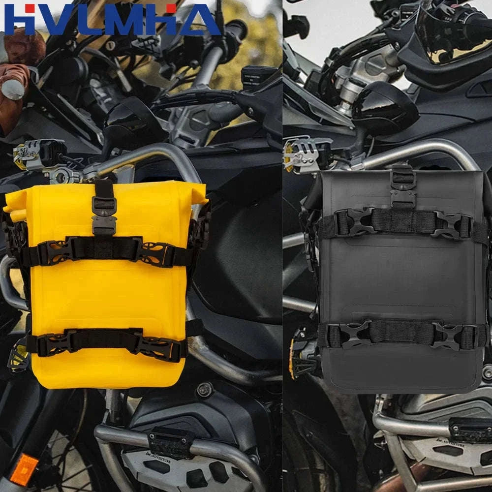 Motorcycle Crash Bar Waterproof Tool Bag 8L for BMW GS & Honda-logo  black 2pc