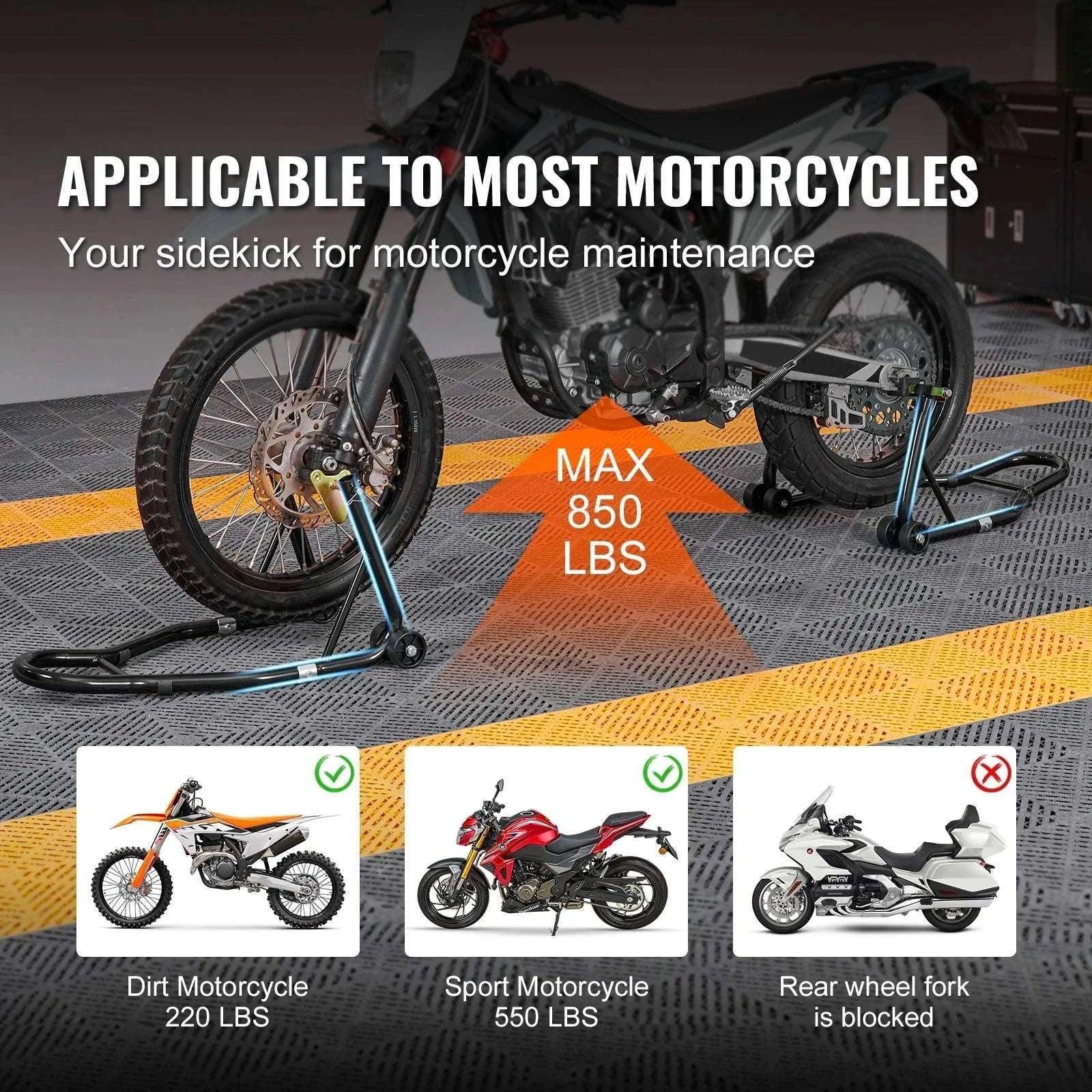 Motorcycle Front & Rear Stand Lift 850lb Heavy Duty Combo-Rear Wheel / GERMANY