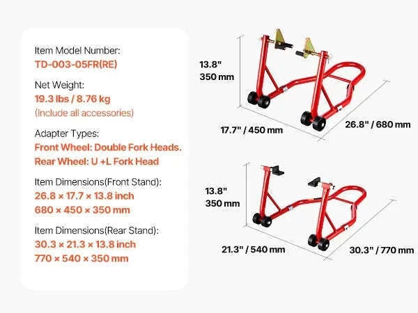Motorcycle Front & Rear Stand Lift Combo 850lbs Adjustable-RED U  L Type / CZECH REPUBLIC