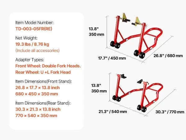 Motorcycle Front & Rear Stand Lift Combo 850lbs Adjustable-RED U  L Type / CZECH REPUBLIC