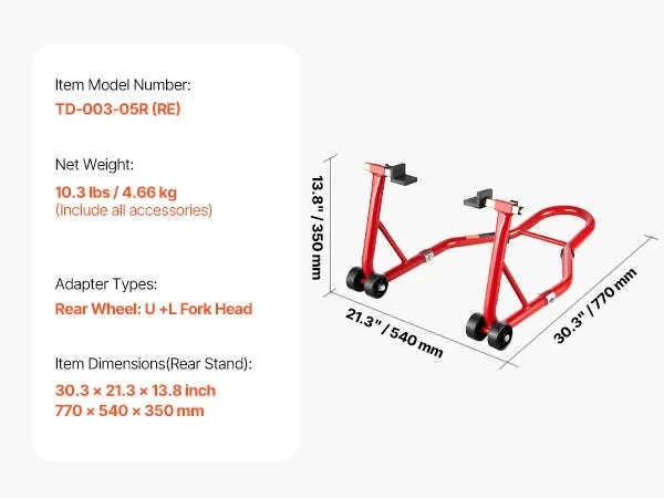 Motorcycle Front & Rear Stand Lift Combo 850lbs Adjustable-RED U  L Type / CZECH REPUBLIC