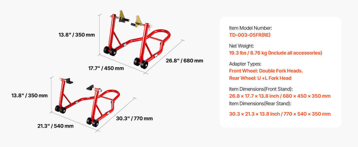 Motorcycle Front & Rear Stand Lift Combo 850lbs Adjustable-RED U  L Type / CZECH REPUBLIC