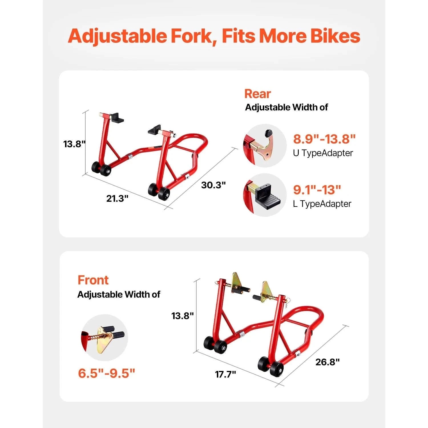 Motorcycle Front & Rear Stand Lift Combo 850lbs Adjustable-RED U  L Type / CZECH REPUBLIC