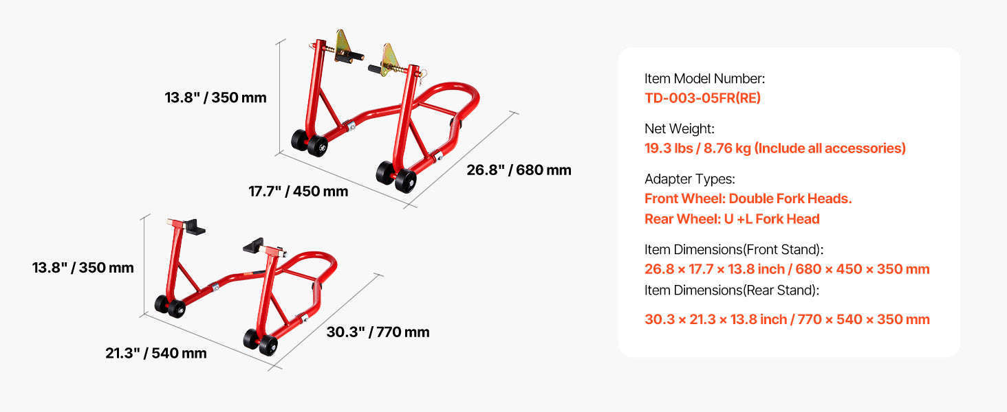 Motorcycle Front & Rear Stand Lift Combo 850lbs Adjustable-RED U  L Type / CZECH REPUBLIC