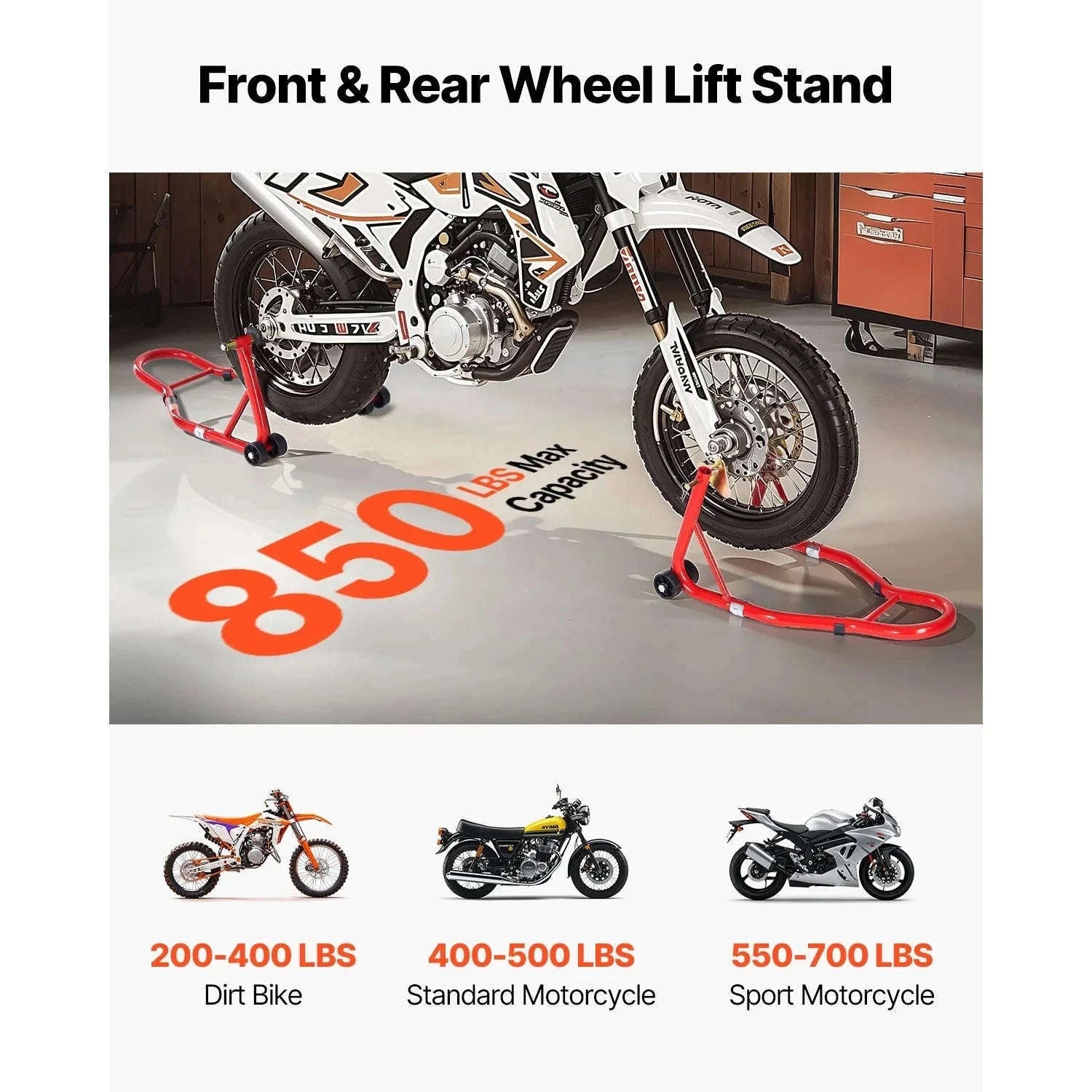 Motorcycle Front & Rear Stand Lift Combo 850lbs Adjustable-RED U  L Type / CZECH REPUBLIC