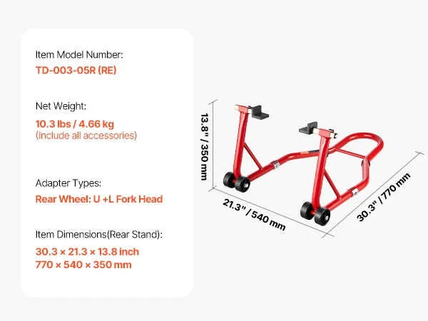Motorcycle Front & Rear Stand Lift Combo 850lbs Adjustable-RED U  L Type / Poland