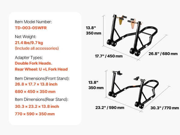 Motorcycle Front & Rear Stand Lift Combo 850lbs Adjustable-RED U  L Type / Poland